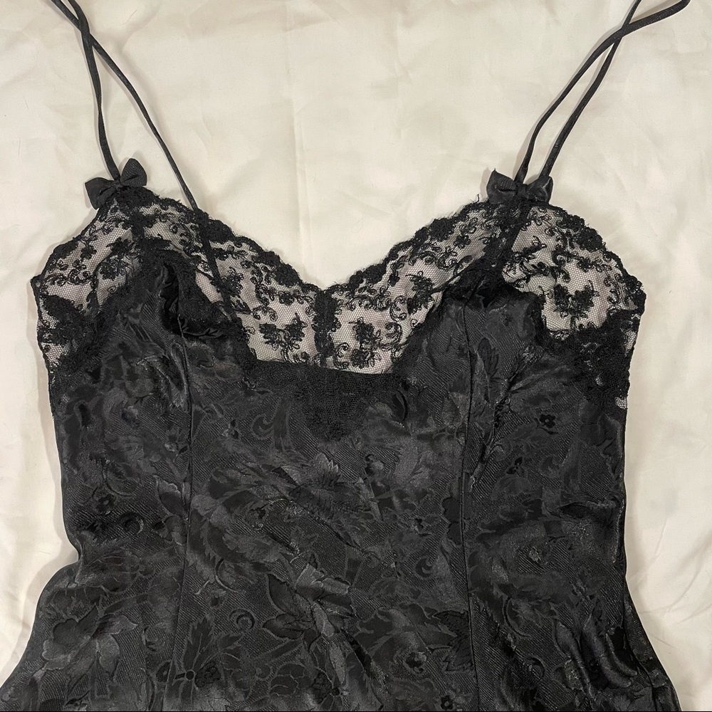 Gold label vintage Victoria’s Secret Black semi-sheer slip dress with bows
